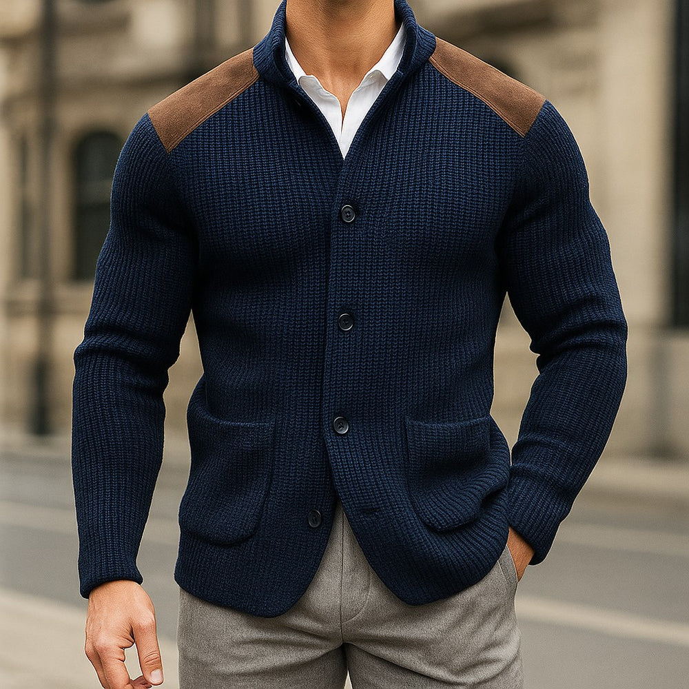 Cardigan à empiècements épaules in Navy | By Old Money