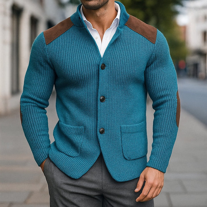Cardigan à empiècements épaules in Teal | By Old Money