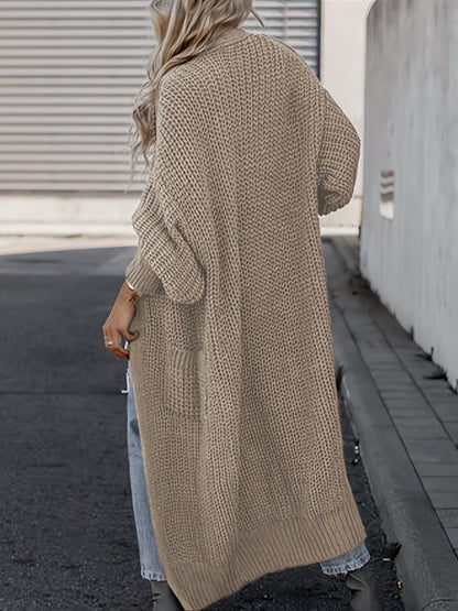 Cardigan maxi à poches, coloris beige, vue de dos