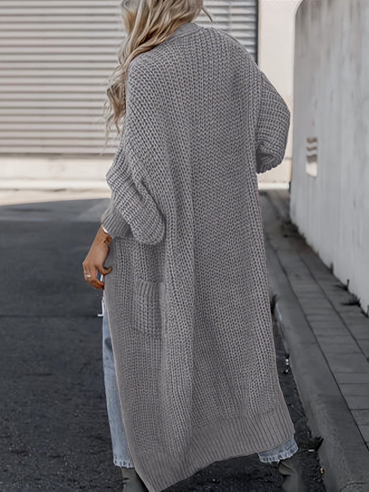 Cardigan maxi à poches, coloris gris, vue de dos