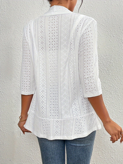 Cardigan ouvert maille ajourée, coloris blanc, vue de dos
