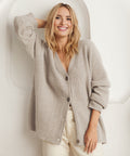 Cardigan oversize à col en V, coloris beige, vu de face