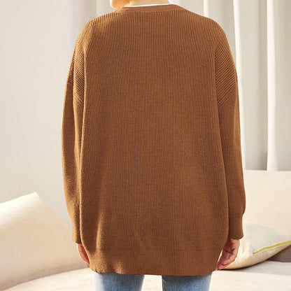 Cardigan oversize à col en V, coloris marron, vu de dos