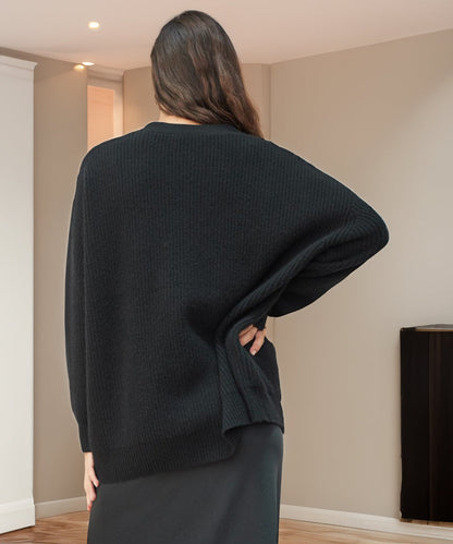 Cardigan oversize à col en V, coloris noir, vu de dos