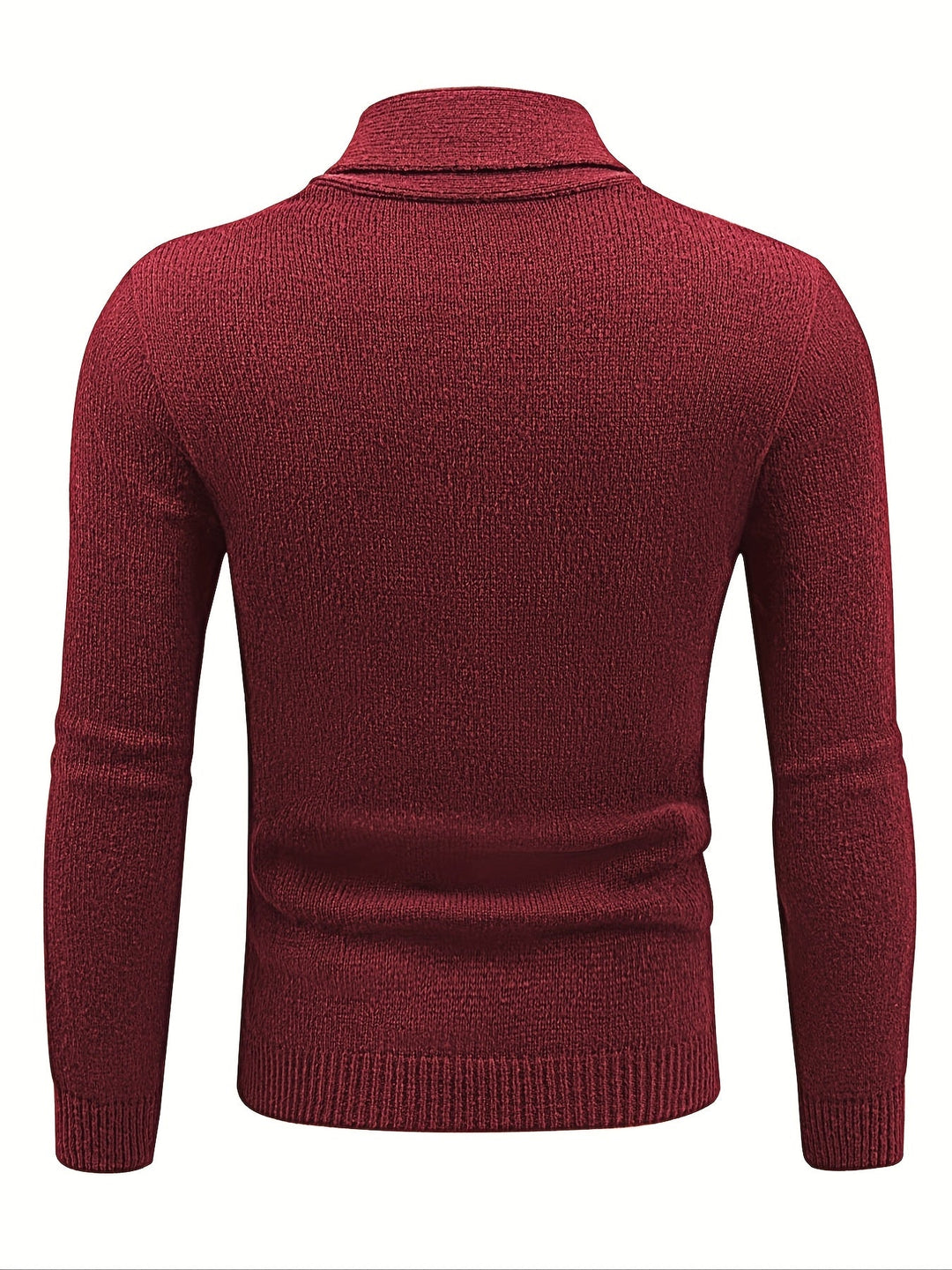 Dos du cardigan bordeaux en maille fine unie, poignets et bas de vêtement côtelés