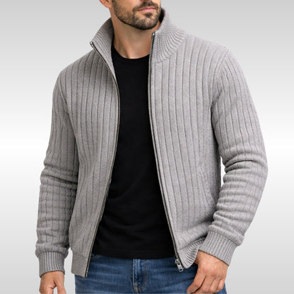Cardigan zippé côtes larges in Light Gray | By Old Money