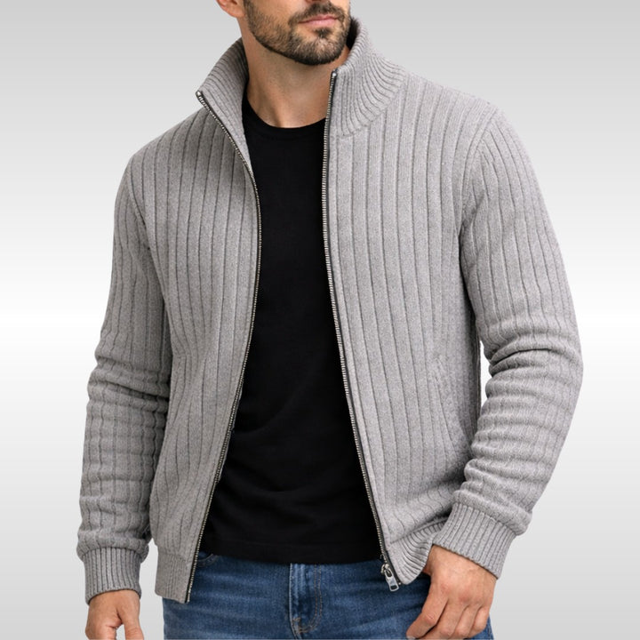 Cardigan zippé côtes larges in Light Gray | By Old Money