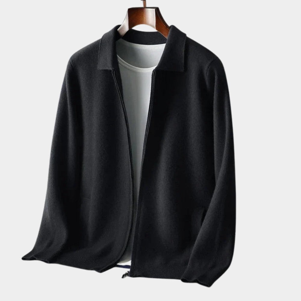 Cardigan zippé col chemise in Black | By Old Money
