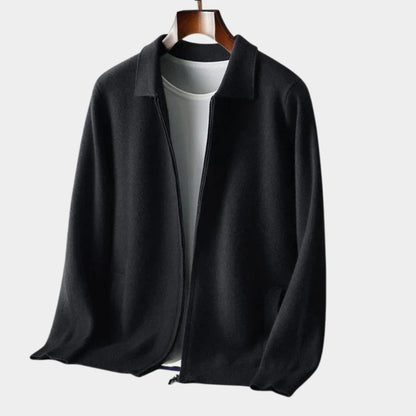 Cardigan zippé col chemise in Black | By Old Money