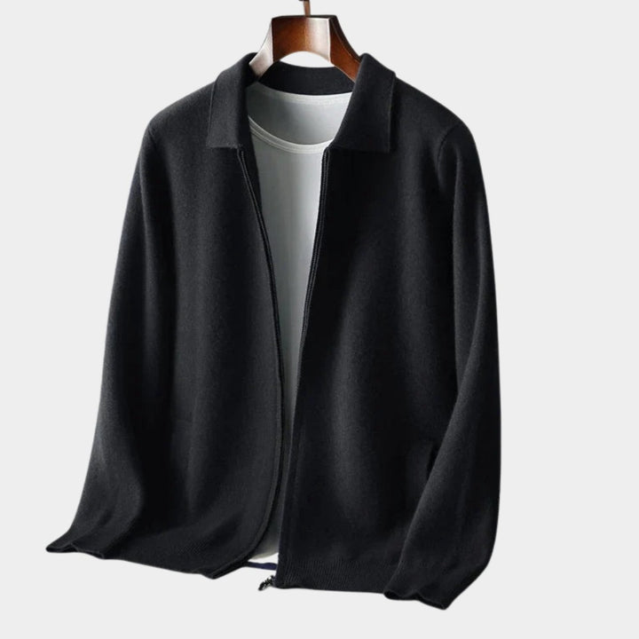 Cardigan zippé col chemise in Black | By Old Money