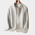 Cardigan zippé col chemise in Cream | By Old Money