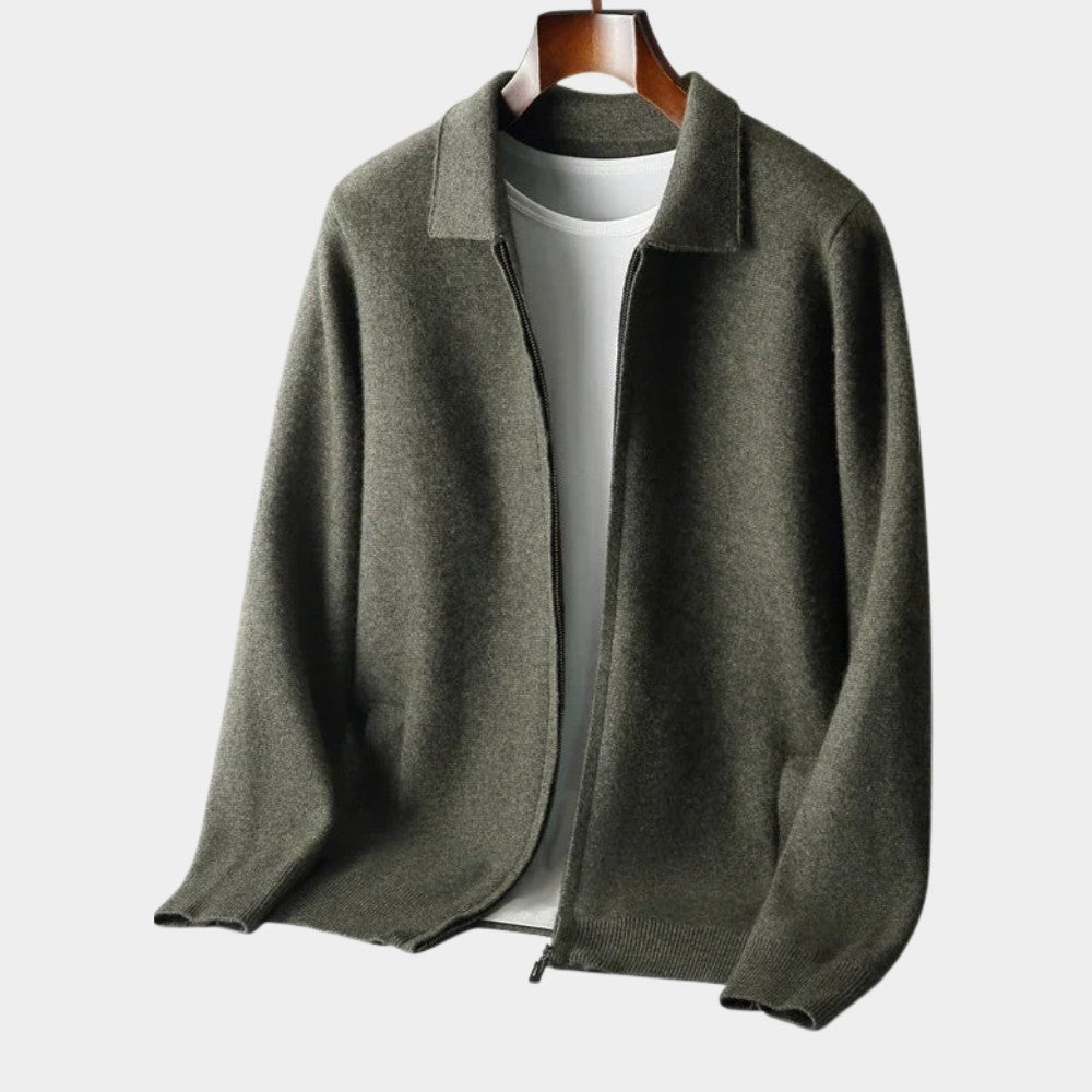 Cardigan zippé col chemise in Gray | By Old Money