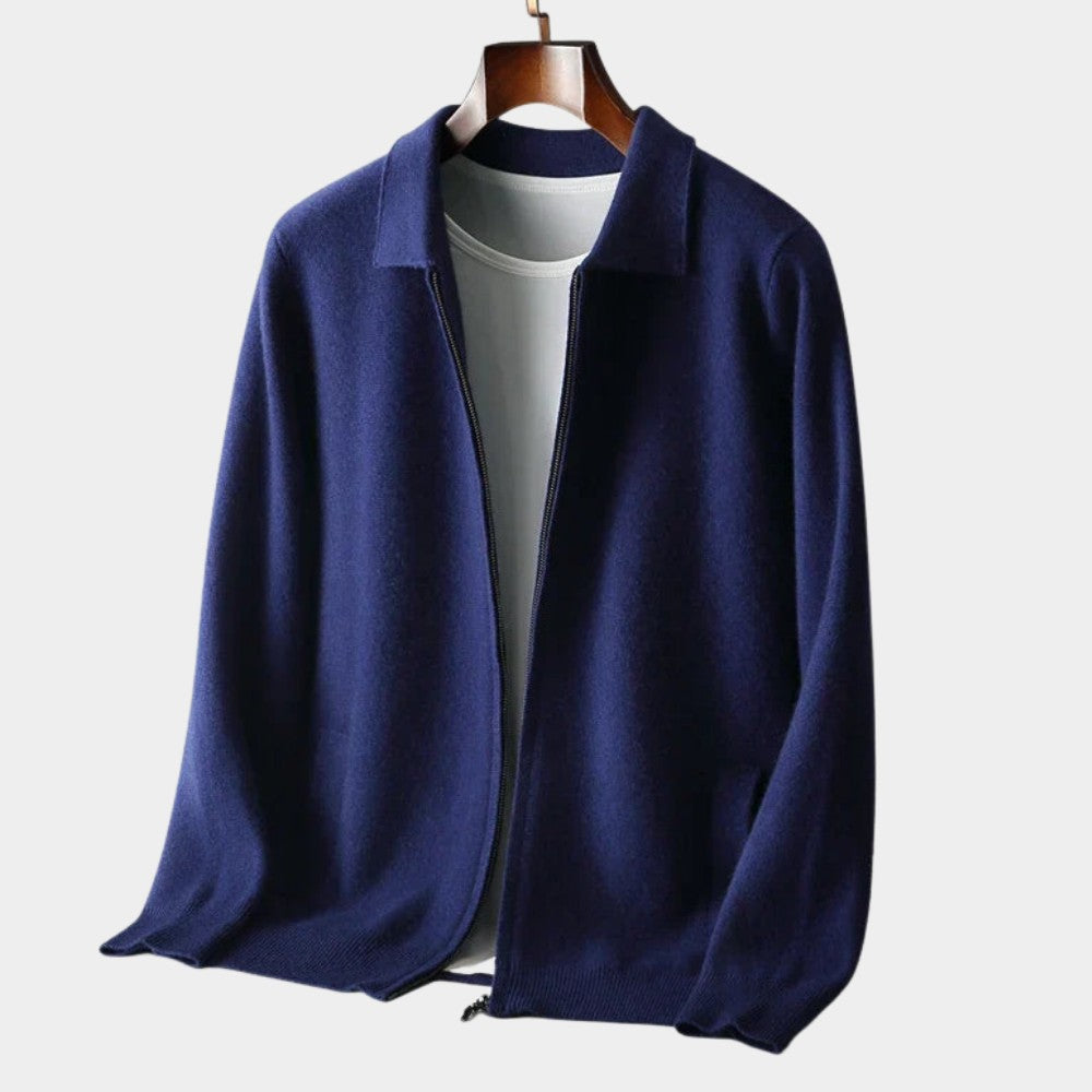 Cardigan zippé col chemise in Navy | By Old Money