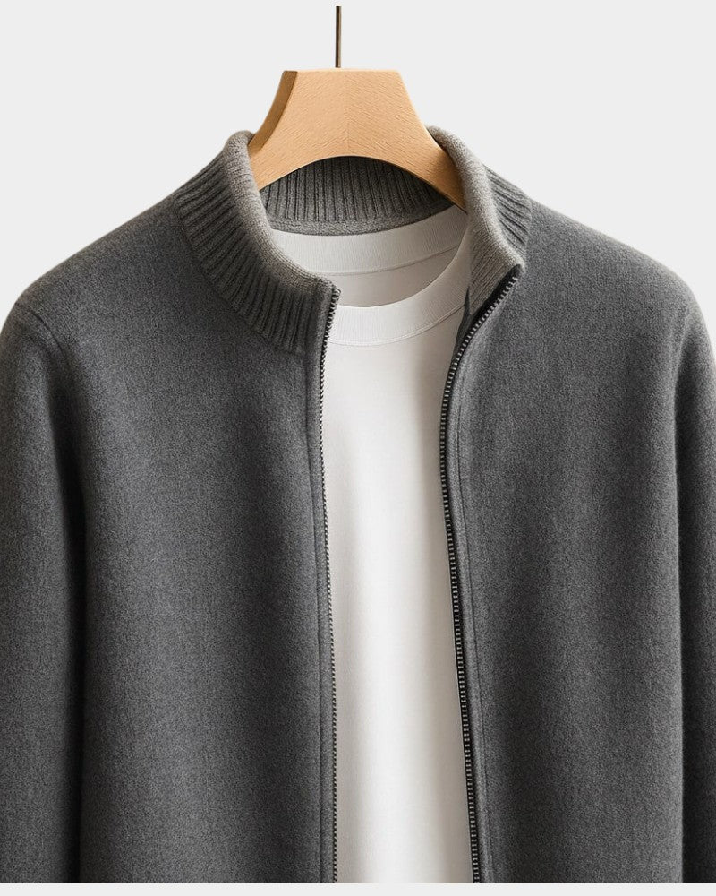 Cardigan zippé col montant, coloris gris, vue de face