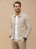 Cardigan zippé maille texturée, coloris beige, vue de face