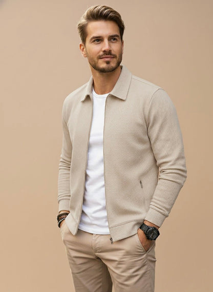Cardigan zippé maille texturée, coloris beige, vue de face