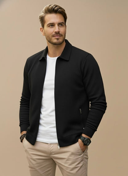 Cardigan zippé maille texturée, coloris noir, vue de face