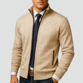 Cardigan zippé poches côtelées, coloris beige, vue de face