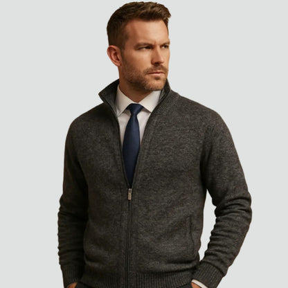 Cardigan zippé poches côtelées, coloris gris foncé, vue de face