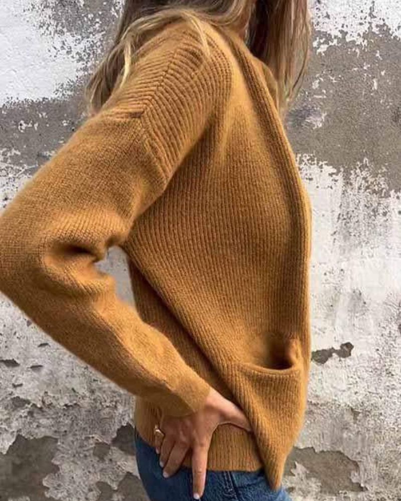 Cardigan zippé poches plaquées, coloris caramel, vue de dos