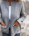 Cardigan zippé poches plaquées, coloris gris clair, vue de face