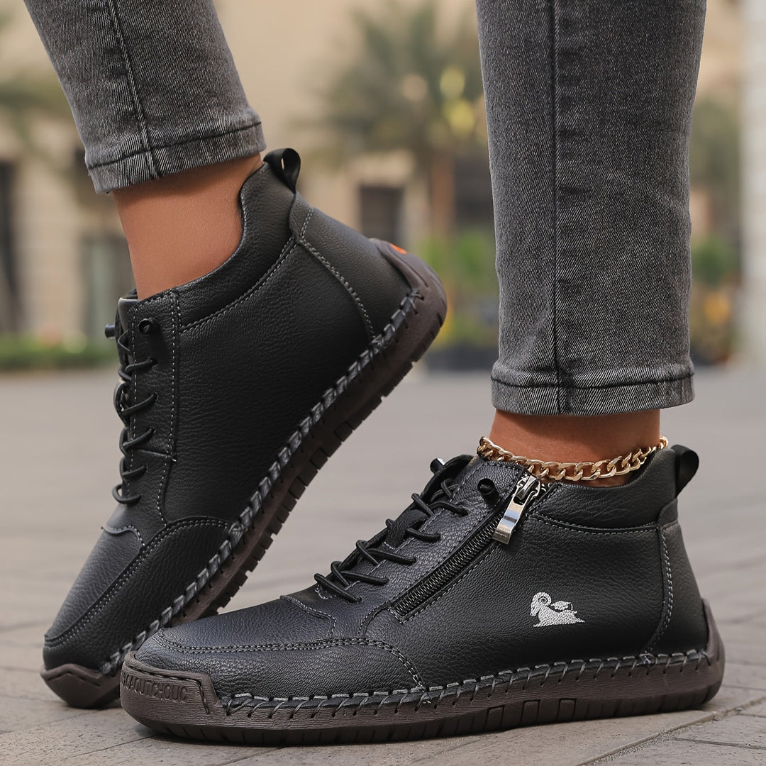 Chaussure lacée zippée, coloris noir, vue de profil