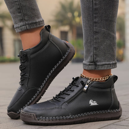 Chaussure lacée zippée, coloris noir, vue de profil