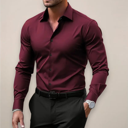 Chemise ajustée col classique, bordeaux