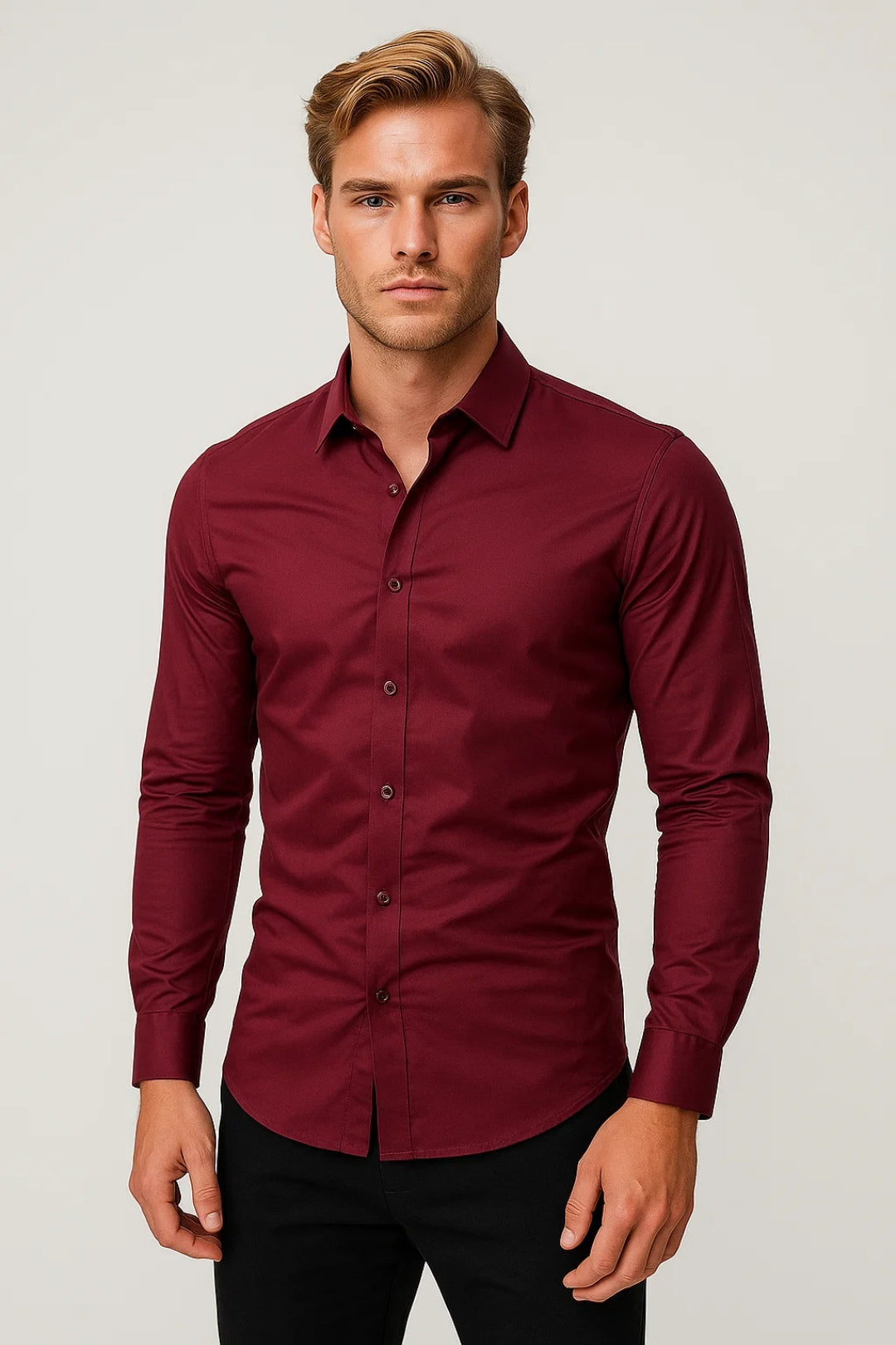 Chemise ajustée unie, bordeaux