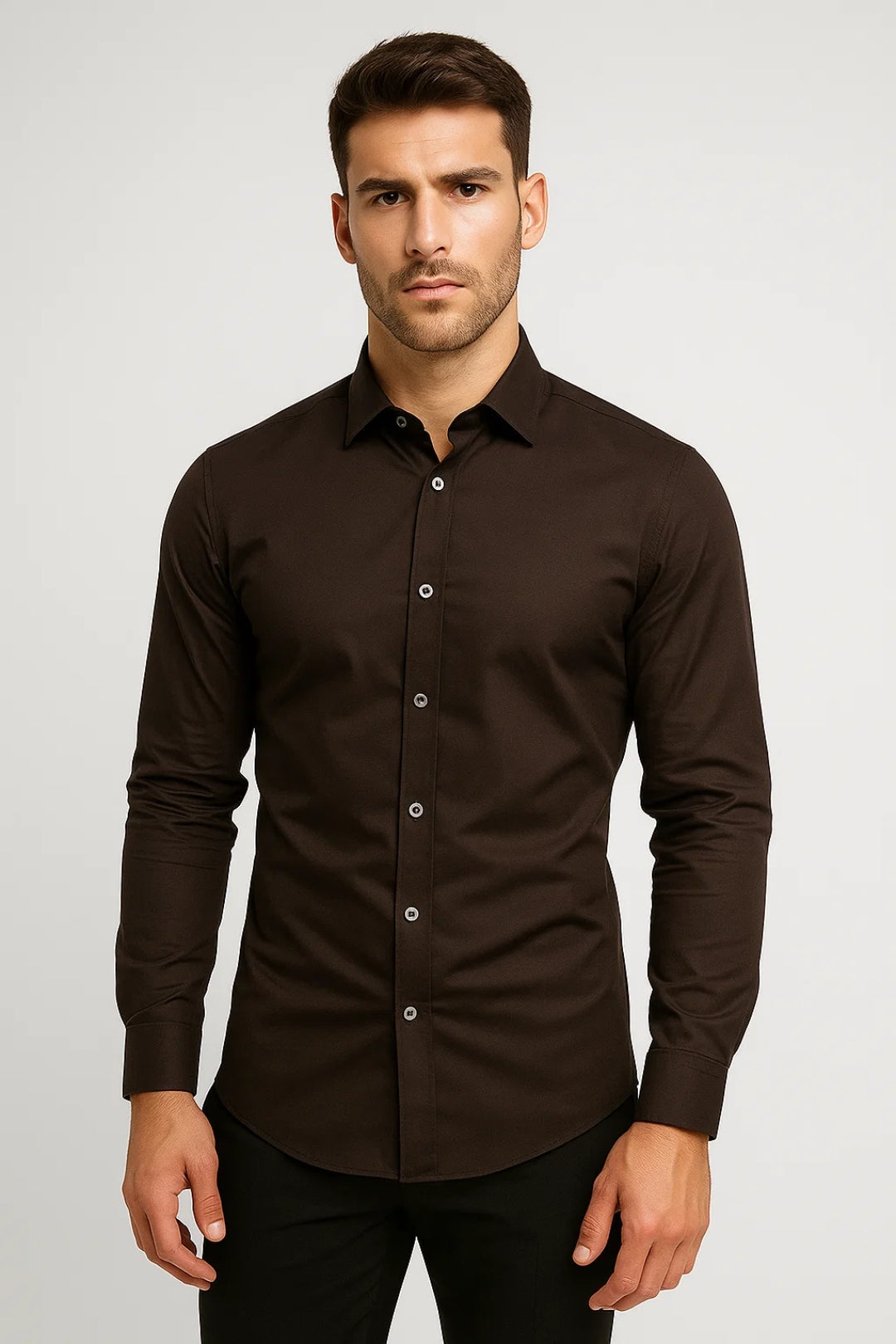 Chemise ajustée unie, marron foncé