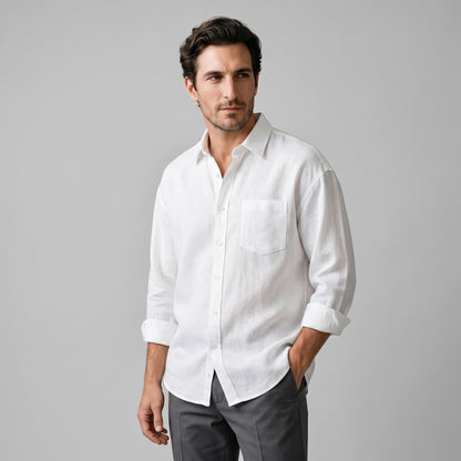 Chemise ample boutonnée à col, coloris blanc, vue de face