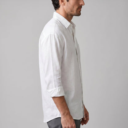 Chemise ample boutonnée à col, coloris blanc, vue de profil