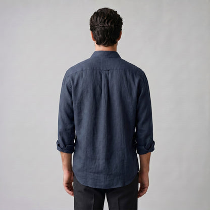 Chemise ample boutonnée à col, coloris bleu marine, vue de dos