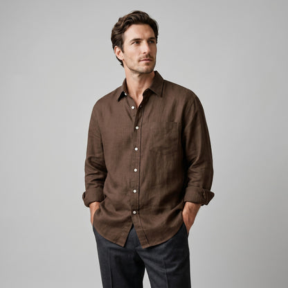 Chemise ample boutonnée à col, coloris marron foncé, vue de face