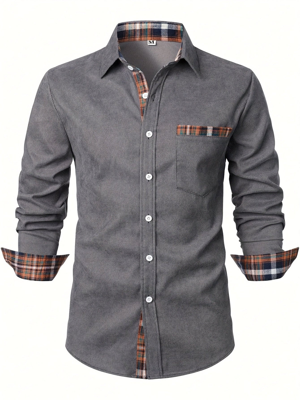 Chemise côtelée à carreaux, gris