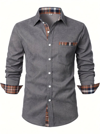 Chemise côtelée à carreaux, gris