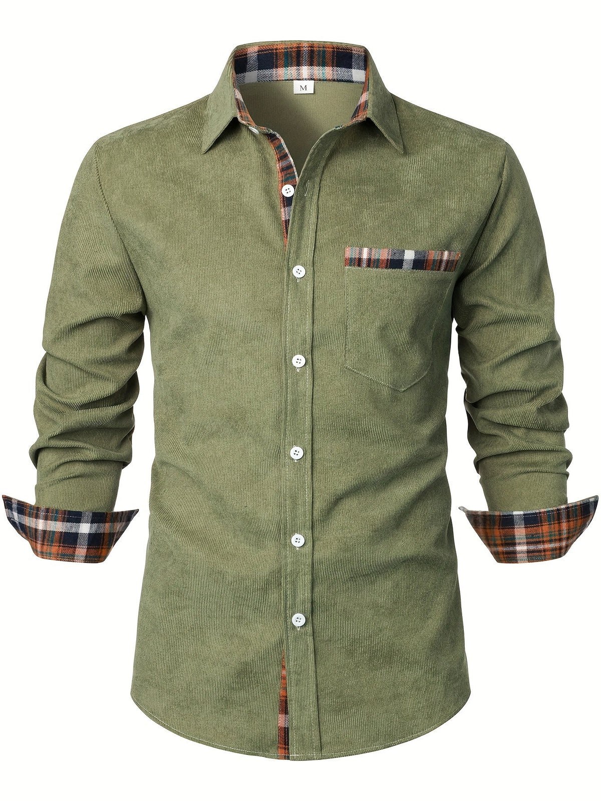 Chemise côtelée à carreaux, vert sauge