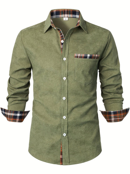 Chemise côtelée à carreaux, vert sauge