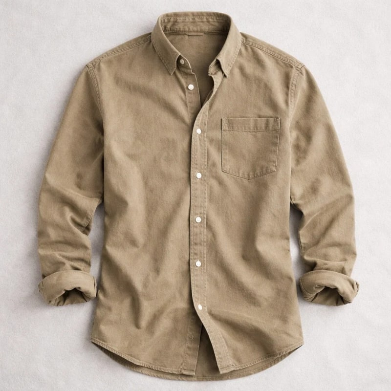 Chemise délavée à poche, beige