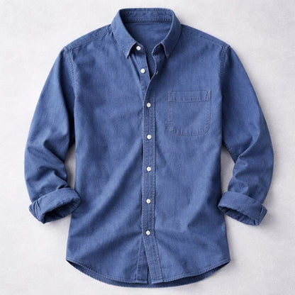 Chemise délavée à poche, bleu