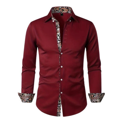 Chemise à finitions paisley, bordeaux