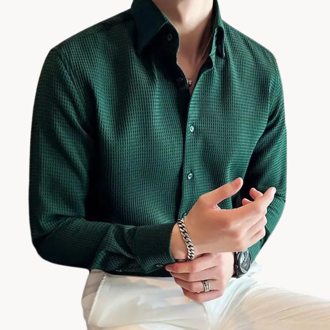 Chemise gaufrée ajustée, vert foncé