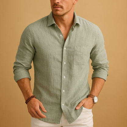 Chemise légère manches longues, coloris vert sauge, vue de face