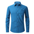 Chemise bleu pétrole à col classique, poche poitrine plaquée et manches longues boutonnées