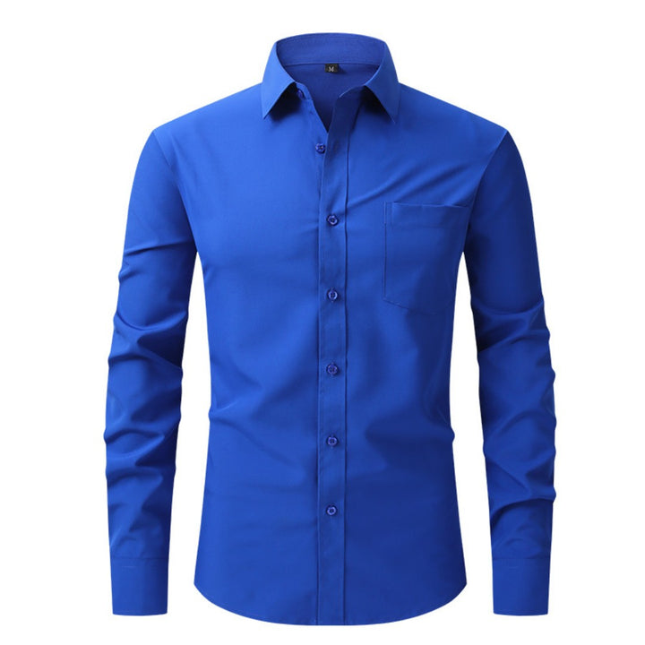 Chemise bleu roi à col classique, poche poitrine plaquée et manches longues