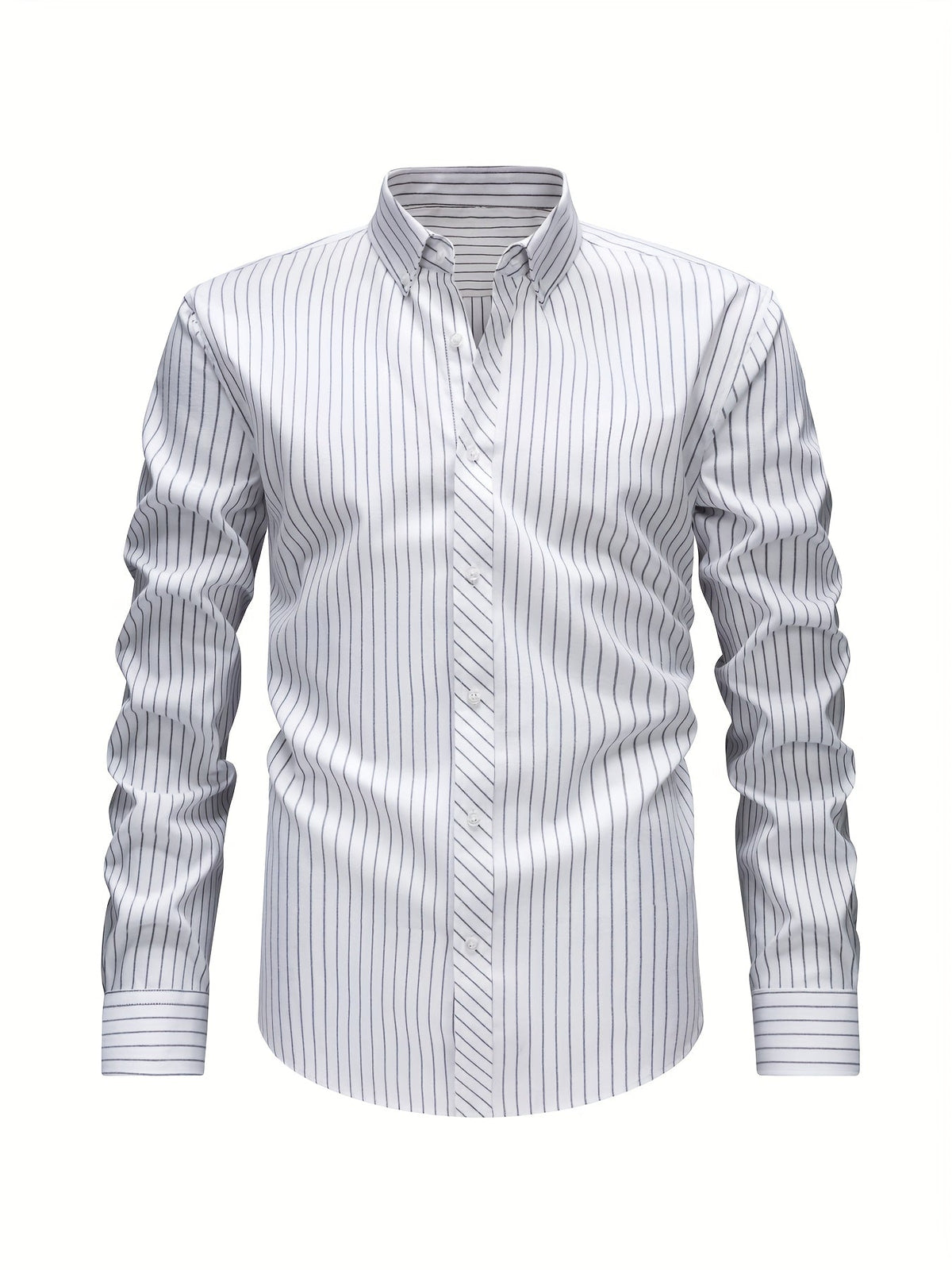 Chemise rayée col boutonné, blanc