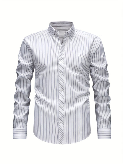 Chemise rayée col boutonné, blanc