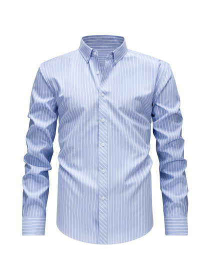 Chemise rayée col boutonné, bleu clair