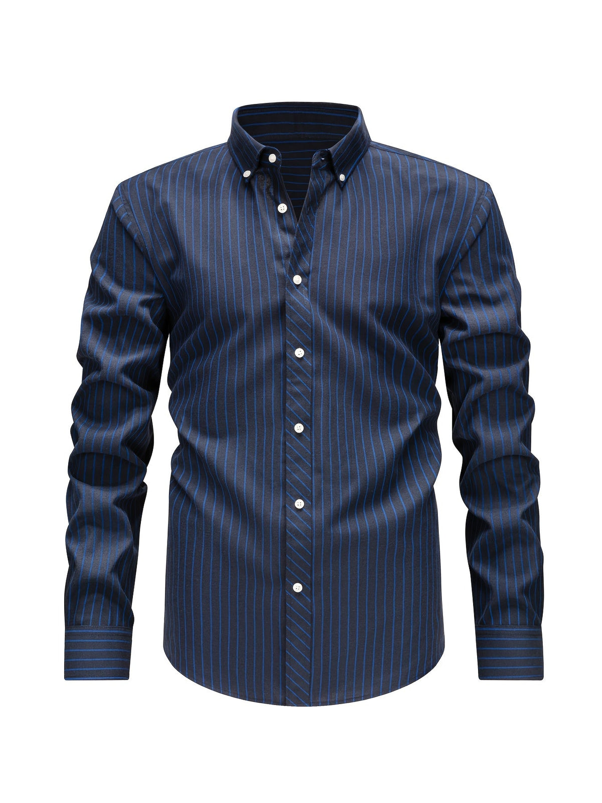 Chemise rayée col boutonné, bleu marine
