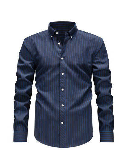 Chemise rayée col boutonné, bleu marine
